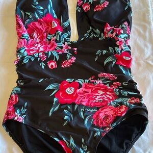 Floral One-Piece Halter Swimsuit
